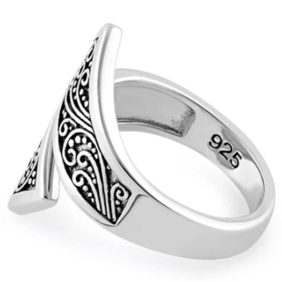 925 STERLING SILVER Unique Bali Bypass Swirl Ring - Picture 14 of 15